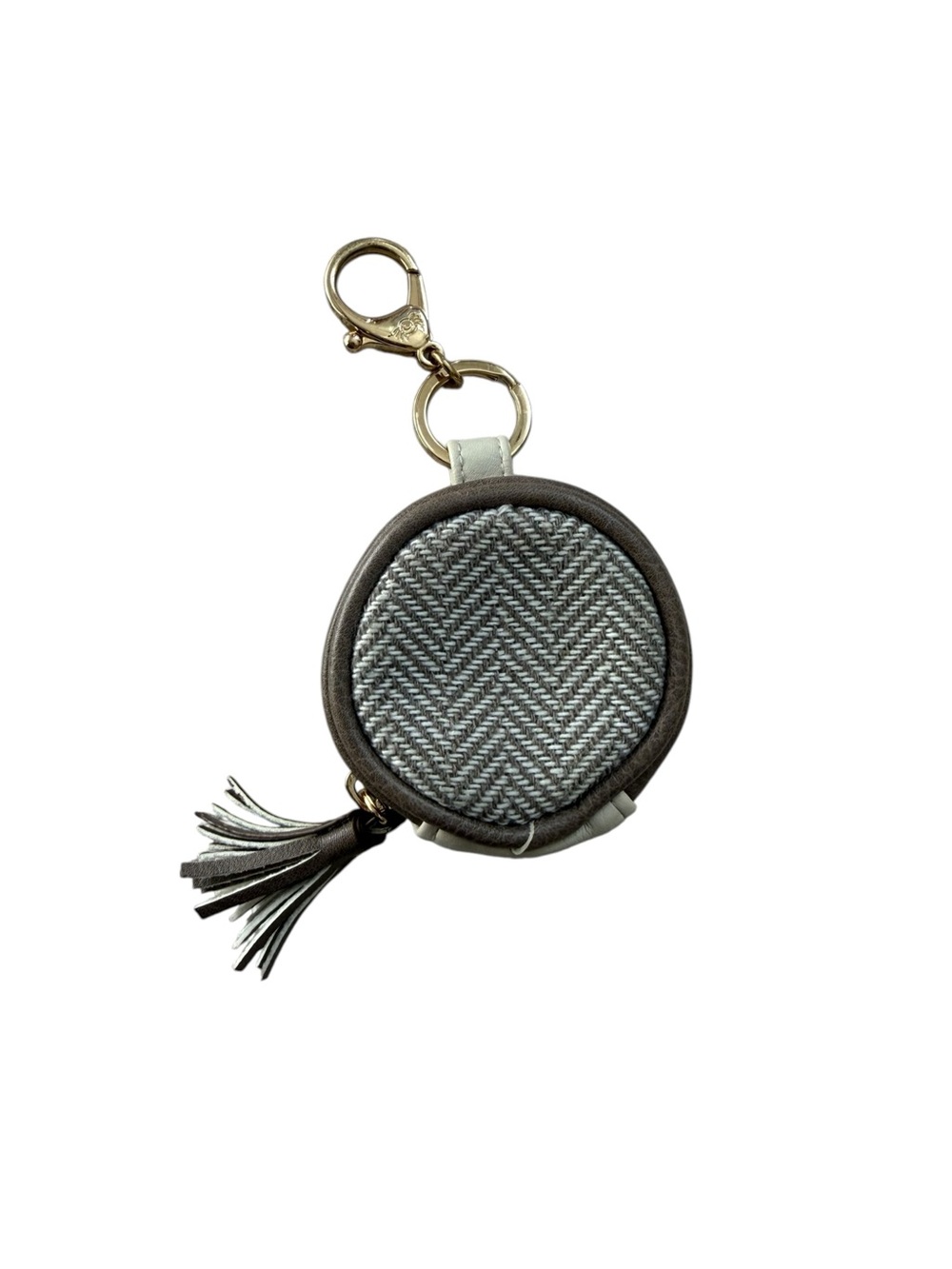 Itzy Ritzy Grey Woven Round Keychain Pouch with Tassel